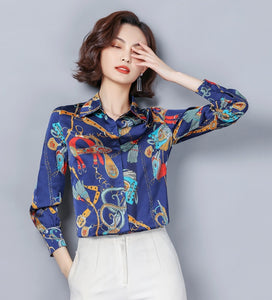 Western Style Loose Stand Collar Imitation Silk Blouse