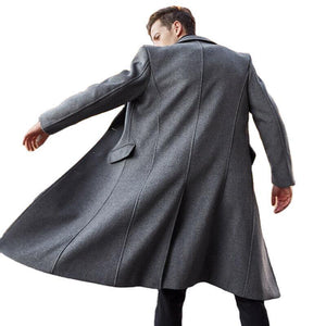 British Men's Long Trench Coat Woolen Coat