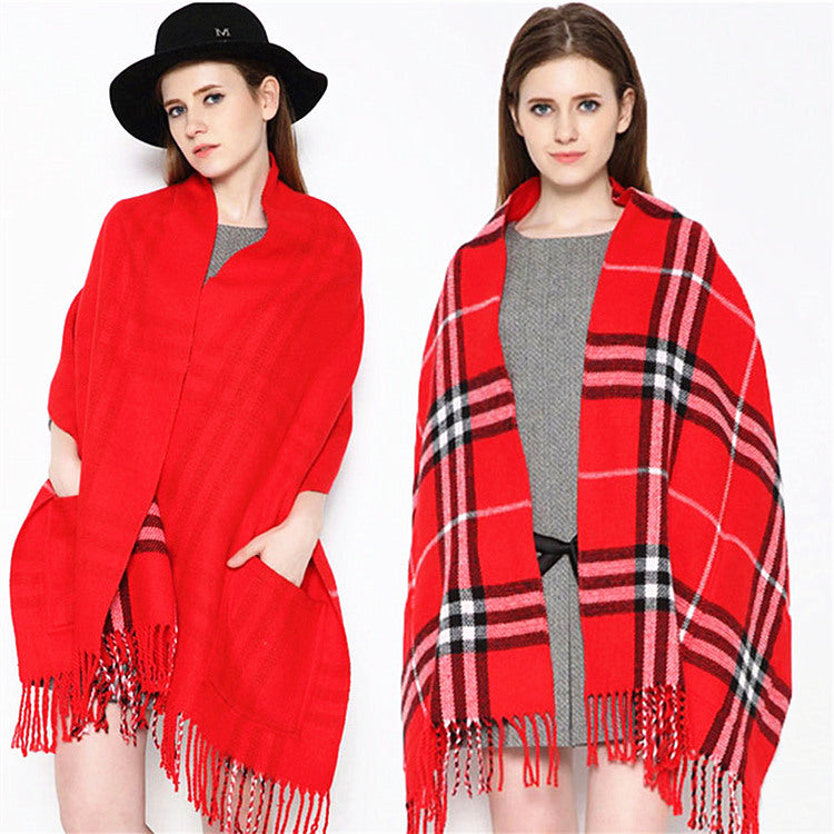 Cashmere plaid pocket scarf