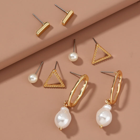 Simple and versatile geometric stud earrings set INS wind versatile daily set stud earrings