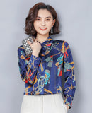 Western Style Loose Stand Collar Imitation Silk Blouse