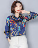 Western Style Loose Stand Collar Imitation Silk Blouse