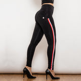 Shascullfites Melody White&Red Side Stripe Stretch Jeans Fashion Black Denim High Waist Jeggings Slim Fit Bum Lift Pencil Pants