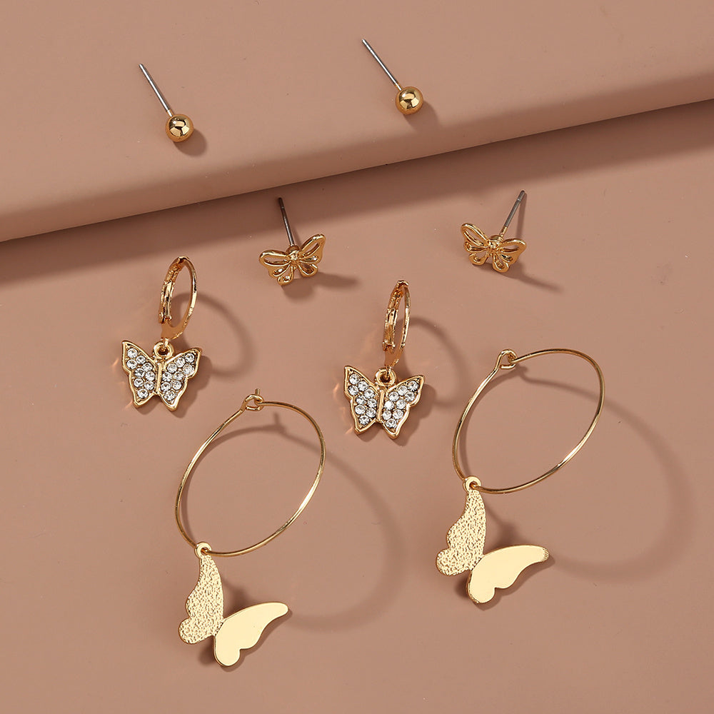 Diamond set earrings with fresh and exquisite butterfly combination