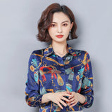 Western Style Loose Stand Collar Imitation Silk Blouse