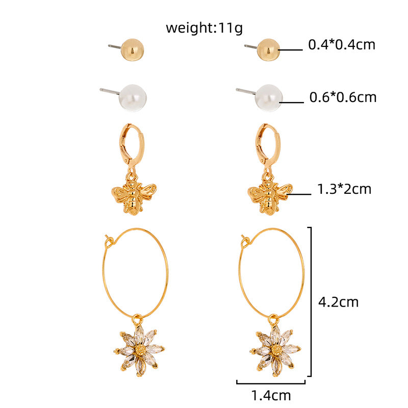 Butterfly Sunflower 4-piece set earrings with Stud earrings