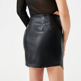 PU High Slit Fashion Spice Girl Mid Waist Skirt