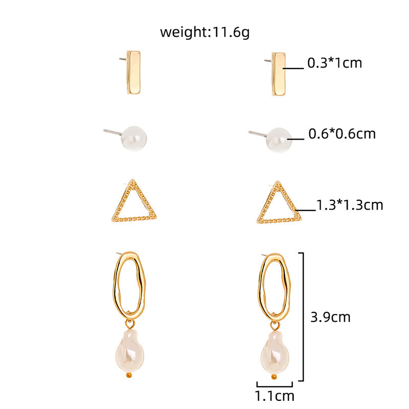 Simple and versatile geometric stud earrings set INS wind versatile daily set stud earrings