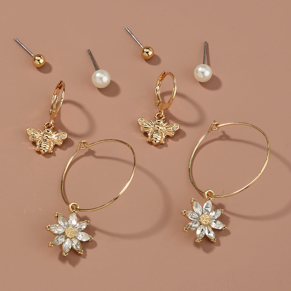 Butterfly Sunflower 4-piece set earrings with Stud earrings