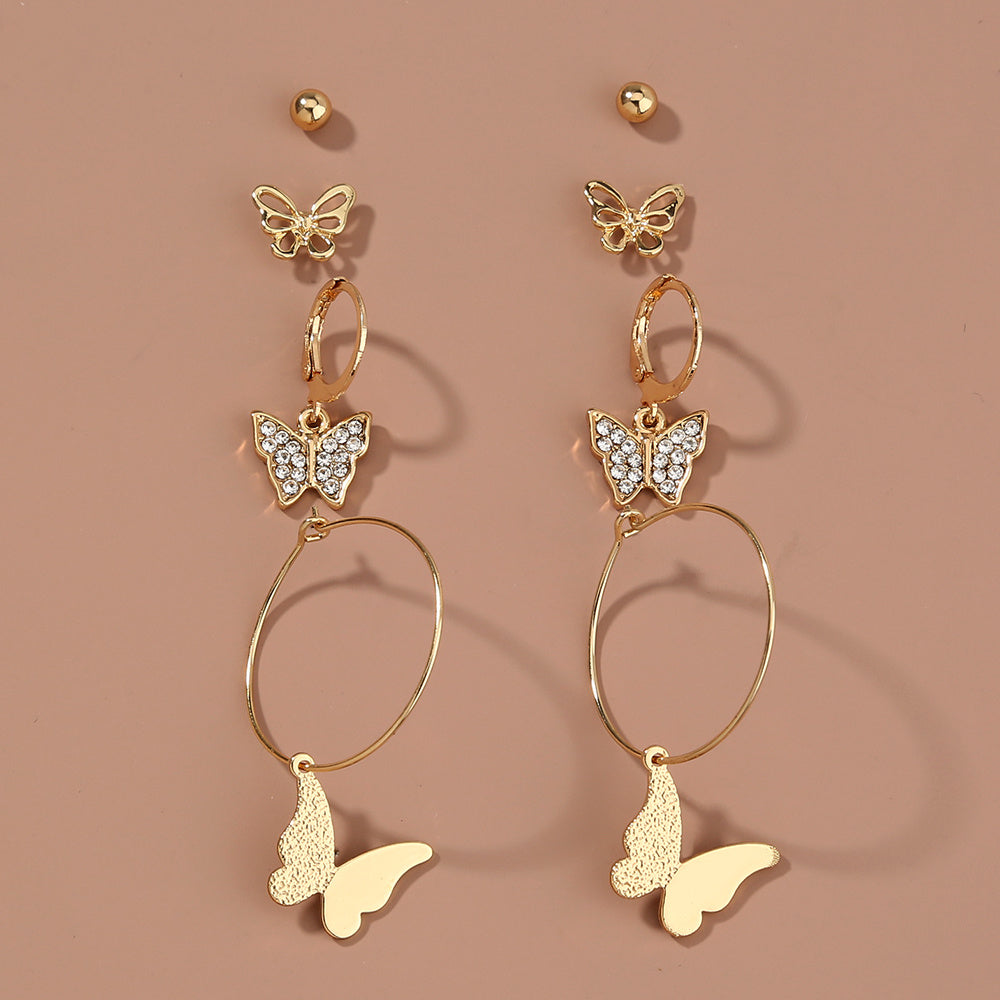 Diamond set earrings with fresh and exquisite butterfly combination