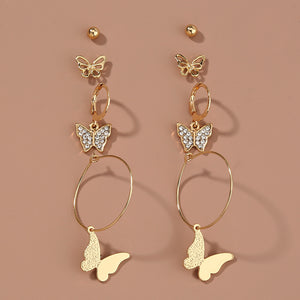 Diamond set earrings with fresh and exquisite butterfly combination