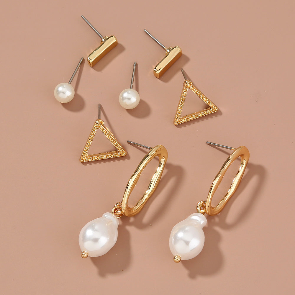 Simple and versatile geometric stud earrings set INS wind versatile daily set stud earrings