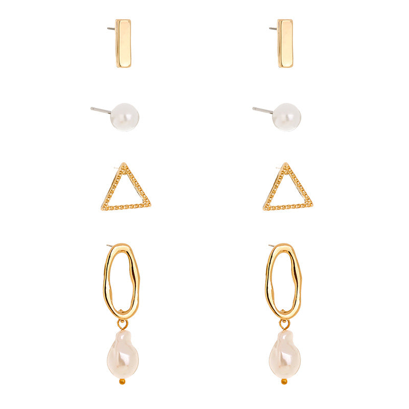 Simple and versatile geometric stud earrings set INS wind versatile daily set stud earrings