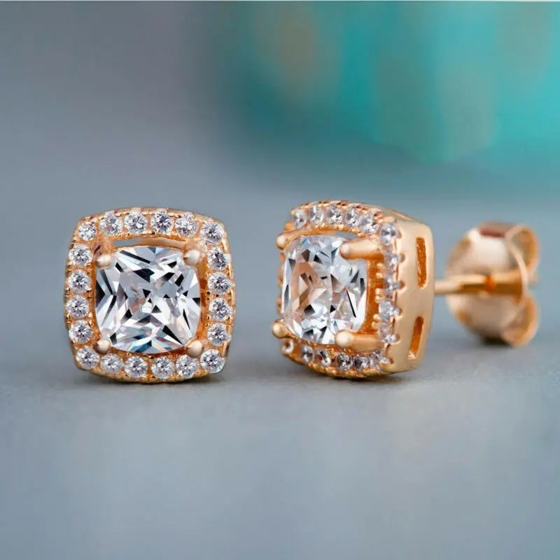 Brass Zircon Stud Earrings Crystal Rhinestone Cubic Zirconia Geometric Stud Earrings